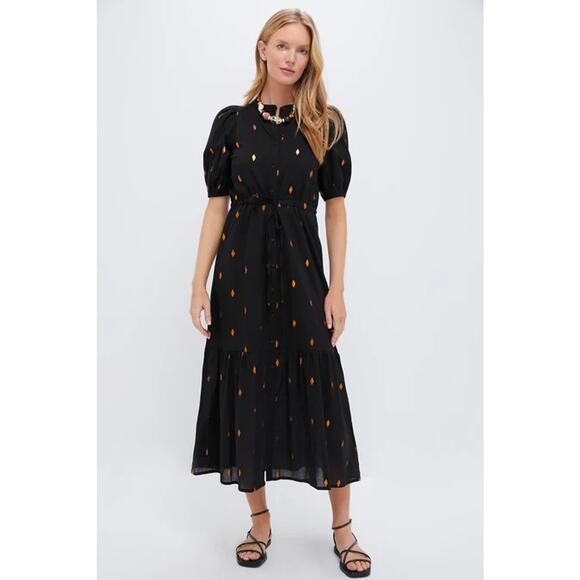 LOVE TOMAS BY EMERSON FRY Gold Leaf Lurex Black Lucy Dress Size XS NWT - Picture 1 of 6